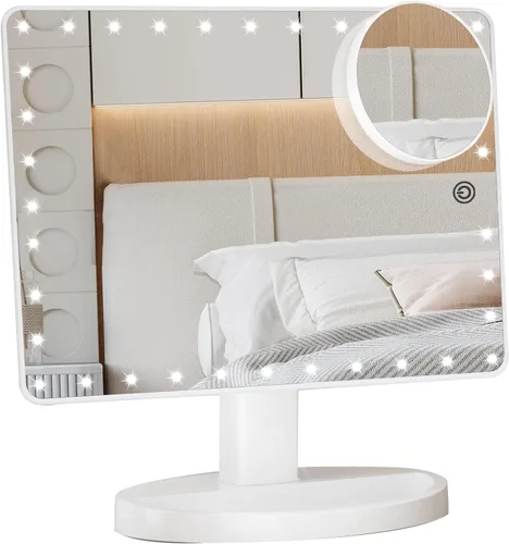 Vista 13 de Funtouch espejo grande iluminado con 35 luces LED, con sensor táctil, aumento de 10X y rotación de 360°, ideal para cosmética y maquillaje