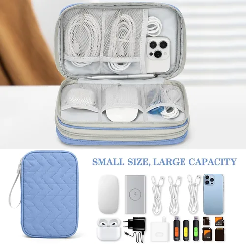 Vista 412 de FYY Organizador para accesorios electrónicos, para viajes, para cables, celular y cargadores, estuche portátil, impermeable, doble capa, bolsa