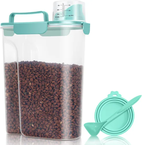 Vista 15 de TBMax Recipientes de almacenamiento de alimentos para perros y gatos pequeños, paquete de 2, contenedor de comida para mascotas con boquilla y taza