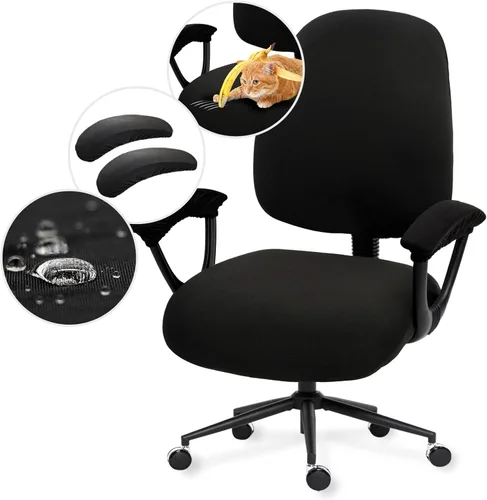 Vista 95 de Fundas elásticas resistentes al agua para sillas de computadora - Protectores lavables para respaldo giratorio y asiento para mascotas - Negro