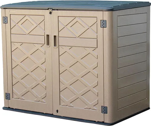 Vista 8 de Mrosaa Cobertizo horizontal de almacenamiento de resina, 34 pies cúbicos horizontales para exteriores, gabinete de almacenamiento impermeable