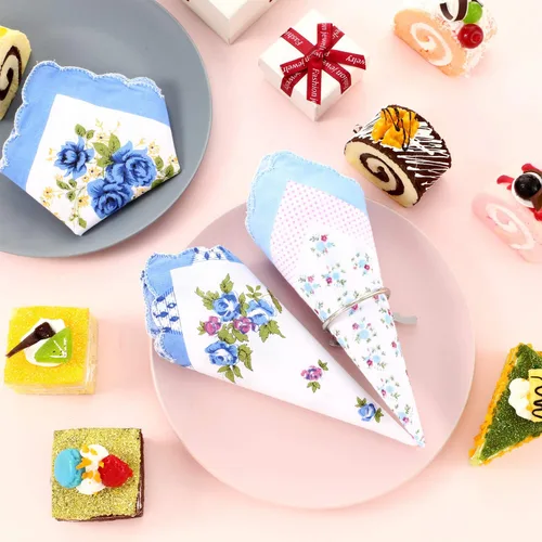 Vista 4 de 30 piezas de pañuelos de mujer con diseño floral de pañuelos suaves bordados vintage pañuelos