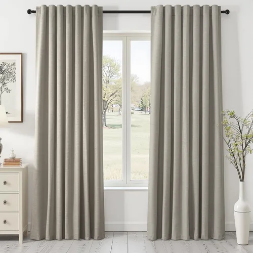 Vista 68 de Topfinel Cortinas opacas, blanco beige, 2 paneles, ventanas pequeñas, textura, mezcla de lino, bohemia, abedul, rural, gancho, bolsillo trasero