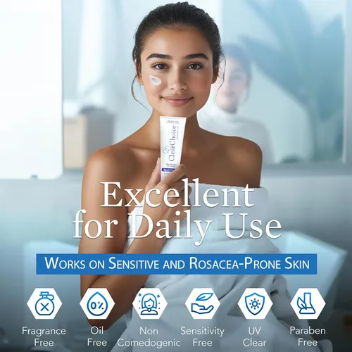 Vista 6 de Clear Choice - Protector solar para rostro SPF 45, protector solar sin aceite e hidratante ligero con óxido de zinc, seguro para arrecifes, amplio