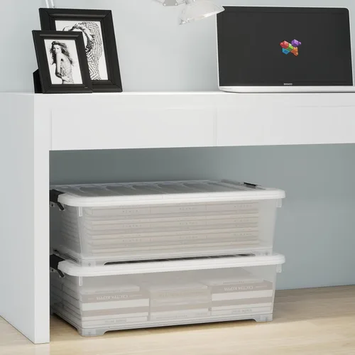 Vista 5 de Caja de almacenamiento grande de plástico de 52 cuartos de galón para debajo de la cama, contenedores de almacenamiento transparentes con ruedas