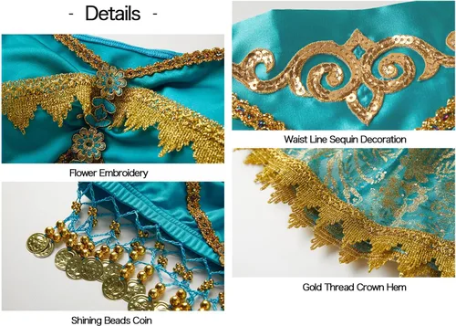 Vista 7 de ELLYDOOR Disfraces de princesa jazmín para mujer, disfraz de Aladdin para Halloween, cosplay, traje de danza del vientre