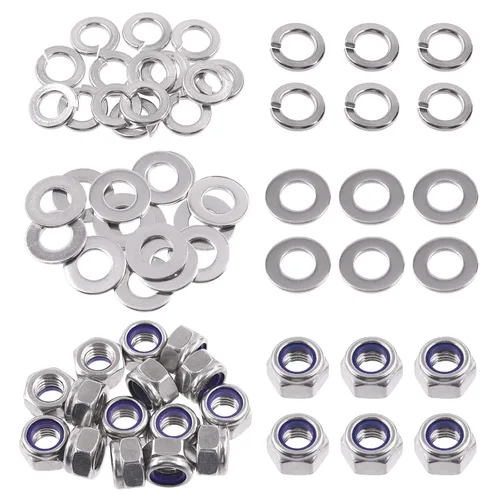 Vista 10 de Swpeet 75 piezas M10 tuercas hexagonales de bloqueo de acero inoxidable, kit surtido de arandelas planas y arandelas de bloqueo divididas para uso