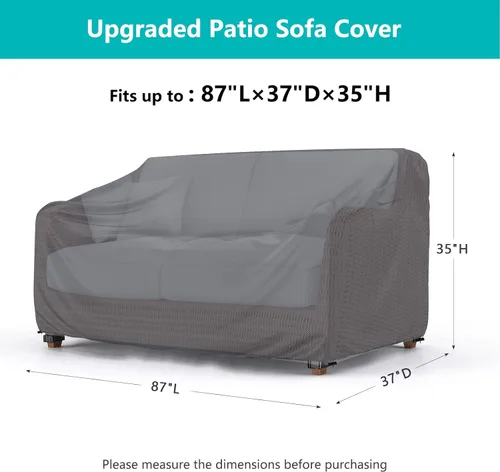 Vista 9 de Funda impermeable para sofá de patio, funda resistente para sofá de 3 plazas, con ventilación de aire y asas, 104 pulgadas de largo x 40 pulgadas