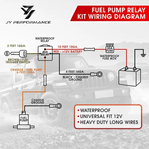 Vista 5 de JY Performance Kit de relé de bomba de combustible eléctrica para sistema de 12 V 40 amperios resistente al agua cables largos