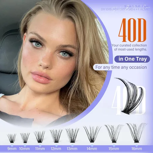 Vista 66 de Kit de extensión de pestañas Pawotence DIY 280 piezas, racimos de pestañas, kit de extensión de pestañas, 9-16mm, 30D, 40D, pestañas individuales