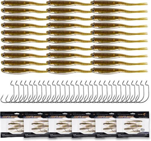 Vista 2 de Goture Kit de cebos de plástico suave con ganchos de gusano, cebos de baño rectos/remo / tenedor, cebos suaves para sábalo jerkbait para trucha