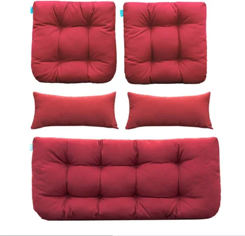 Vista 8 de QILLOWAY - Cojines de asiento de mimbre para patio al aire libre, juego de sofá, dos almohadas en forma de U, dos almohadas lumbares para muebles