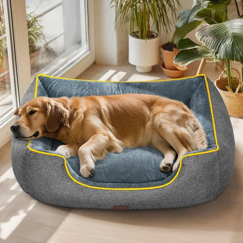 Vista 12 de Cama ortopédica para perros de tamaño mediano con funda extraíble lavable, base impermeable y antideslizante, sofá para gatos, cómoda cama para Gris