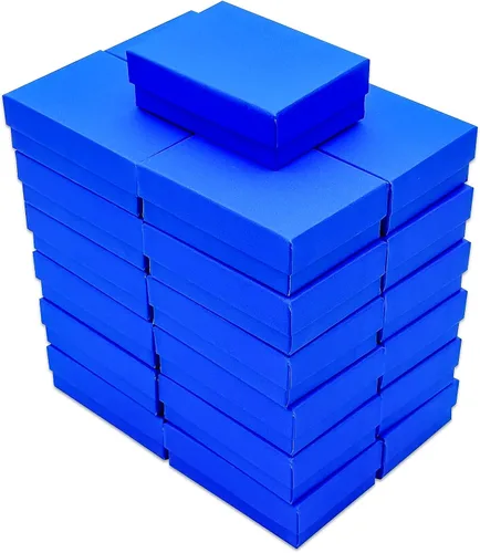 Vista 3 de TheDisplayGuys - Paquete de 25 cajas de regalo de papel kraft neón relleno de algodón #21 - Azul (2 5/8 x 1 5/8 x 1 pulgadas)