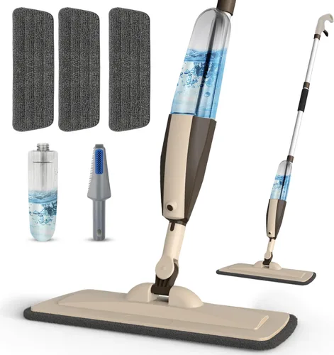 Vista 15 de Trapeadores para limpieza de suelos con rociador húmedo con botella recargable de 14 onzas y 2 almohadillas de microfibra lavables, uso doméstico