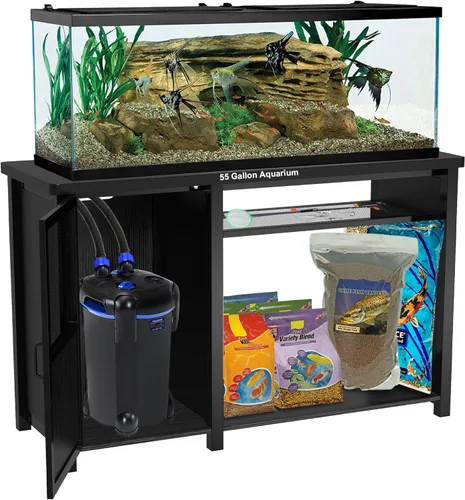 Vista 2 de Soporte para tanque de peces de 55 a 75 galones, soporte para acuario con almacenamiento de gabinete y marco de metal resistente, mesa de 52