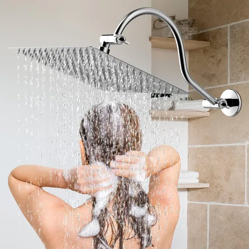 Vista 7 de Brazo de extensión de cabezal de ducha curvado ajustable de latón macizo de 16 pulgadas, extensor de brazo de ducha flexible de altura y ángulo
