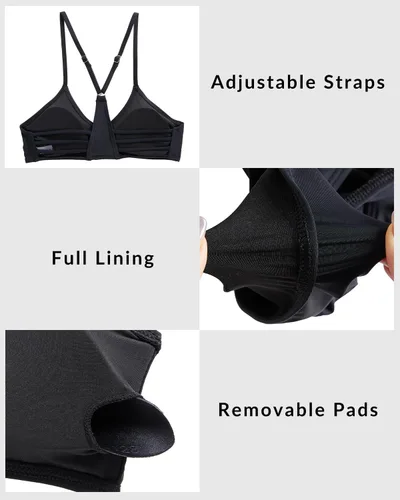 Vista 6 de Yonique Traje de baño de dos piezas para mujer, conjunto de bikini push up, traje de baño halter, traje de baño vintage