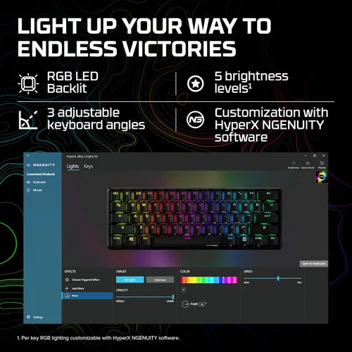 Vista 6 de HyperX Alloy Origins 60 - Teclado mecánico para juegos, factor de forma ultra compacto del 60 %, teclas PBT de doble disparo, retroiluminación LED