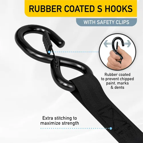 Vista 3 de AUGO Correas de trinquete retráctiles autobloqueantes 4 correas de amarre retráctiles de servicio pesado con autotensado con bucles suaves y bolsa