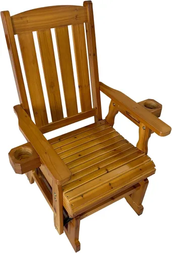 Vista 6 de Fortune Candy Planeador de madera para patio para una persona, con respaldo alto y asiento contorneado profundo, madera de abeto maciza, resistente