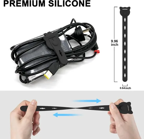 Vista 8 de 12 bridas reutilizables para cables, correas elásticas de Negro
