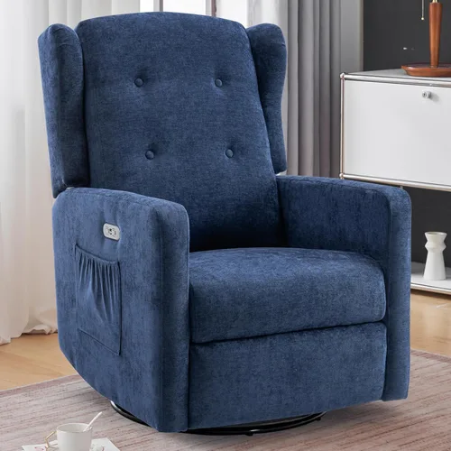Vista 10 de Ketaiyou Silla reclinable giratoria eléctrica, con respaldo alto, silla mecedora eléctrica para guardería, puertos USB y tipo C, sillón reclinable