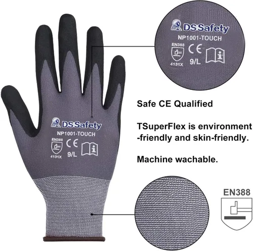 Vista 2 de NP1001 - Guantes de trabajo de seguridad, ajuste elástico, agarre de potencia, tacto inteligente, con revestimiento de espuma duradera