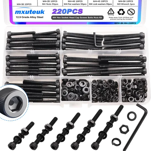 Vista 29 de mxuteuk Kit de surtido de 620 tornillos M3, kit de tornillos M3 adecuado para impresora 3D, 6/8/10/12/16/20mm grado 12.9 pernos de acero aleado
