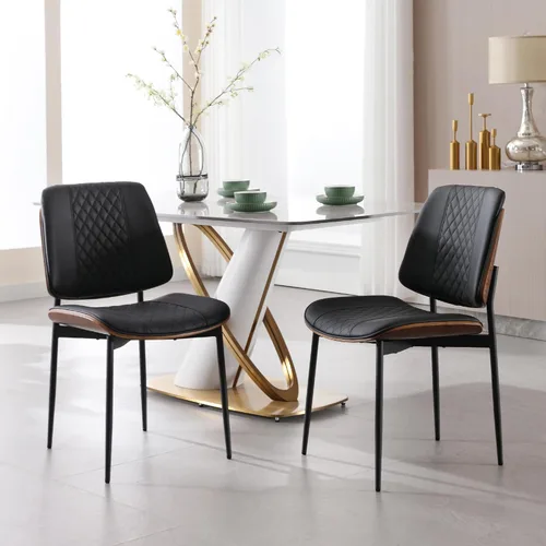 Vista 11 de BV - Juego de 2 Sillas de Comedor Modernas de Mediados de Siglo, Silla de Acento Tapizada en Cuero PU con Respaldo de Madera Curvada de Nogal, Silla