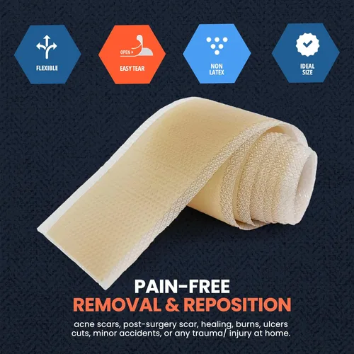 Vista 3 de MED PRIDE Rollo de cinta de silicona de grado médico para heridas y cicatrices, 1.5 pulgadas x 1.6 yardas, extracción sin dolor, fácil de rasgar