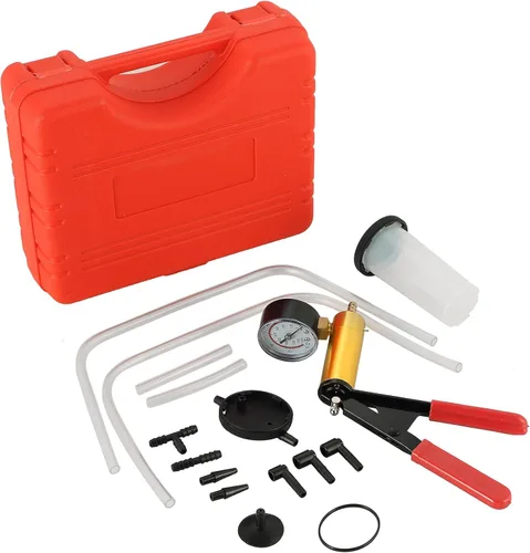 Vista 7 de DASBET Set de prueba de bomba de vacío de mano, kit de purgador de frenos y vacuómetro para automóviles