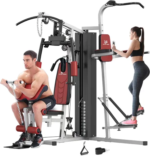 Vista 11 de ULTRA FUEGO Estación de entrenamiento de gimnasio en casa multifuncional con sistema de polea, desarrollador de brazos y piernas para entrenamiento