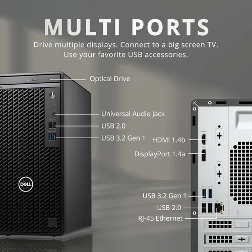 Vista 7 de Dell OptiPlex 3000 Tower Desktop, Intel i3-12100, RAM DDR4 de 16 GB, SSD de 512 GB, Intel UHD Graphics 730, Wi-Fi, HDMI, RJ-45, DVD-RW, teclado