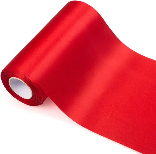 Vista 9 de Rollo de cinta de satén rojo de 4 pulgadas de ancho, 24.1 yardas de largo a granel para decoración de Navidad, ceremonia de cumpleaños, lazos