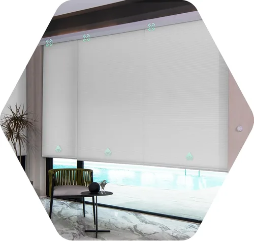 Vista 9 de Yoolax Persianas celulares motorizadas, persianas inteligentes de filtrado de luz compatibles con Alexa, persianas de panal para ventanas, persianas