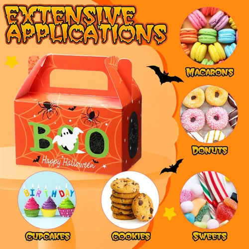 Vista 5 de ReliThick Paquete de 80 cajas de golosinas de Halloween con bolsas de celofán, cajas de dulces de galletas para golosinas de fantasma, bolsa