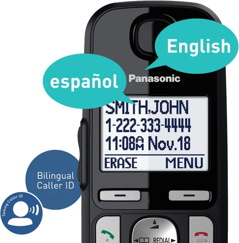 Vista 4 de Panasonic DECT 6.0 Sistema de teléfono inalámbrico expandible con contestador automático y bloqueo de llamadas, 2 teléfonos - KX-TGE432B (negro)