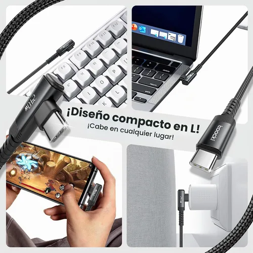 Vista 5 de toocki Cable USB C de 240 W, cable tipo C de carga rápida, paquete de 2 Negro