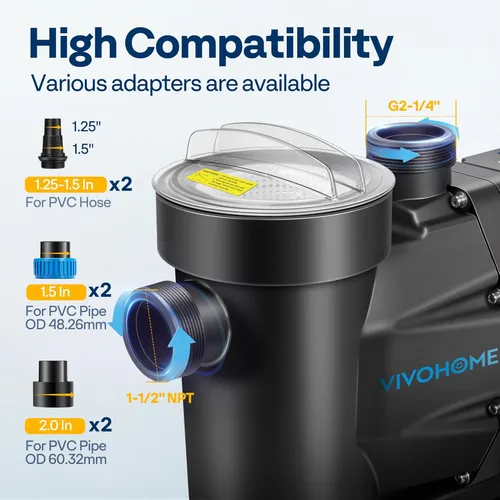Vista 8 de VIVOHOME Bomba de piscina autoprimante potente de 1.5 HP 6360 GPH con interruptor de encendido/apagado para piscina enterrada/sobre el suelo