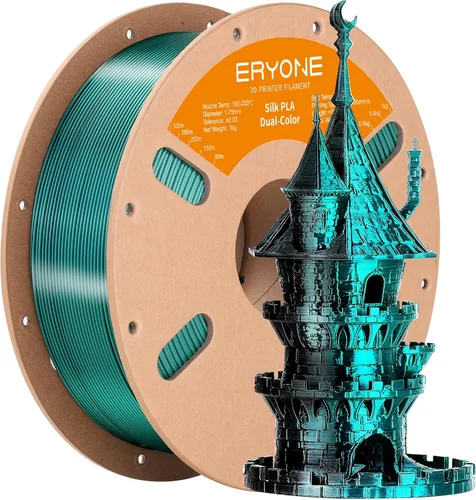 Vista 214 de ERYONE Filamento de ácido poliláctico (PLA) de seda para impresora 3D, de 1.75 mm +/- 0.03 mm, carrete de 1 kg (2.2 libras), verde esmeralda seda