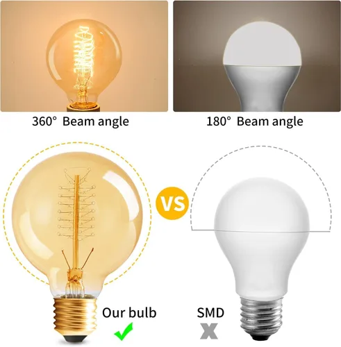 Vista 6 de Bombilla Edison G80, paquete de 4 bombillas Edison vintage, 60 W, 2700 K, 110 V, filamento en espiral, base E26, ámbar suave, regulable, bombillas