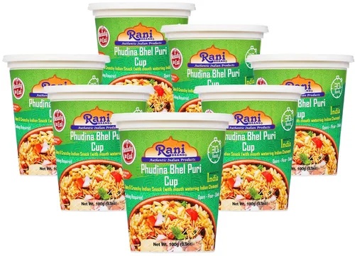 Vista 17 de Rani Roasty Bhel Puri Cup (bocadillo indio picante y crujiente con deliciosos chutneys indios) 3.5 oz (100 g), paquete de 2 ~ Listo para comer