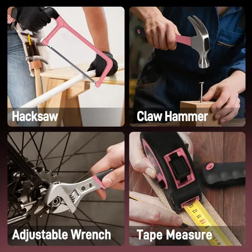 Vista 7 de COMOWARE - Juego de herramientas para el hogar rosa con taladro inalámbrico de 20V, juego de 120 piezas de herramientas manuales para mujeres, juego