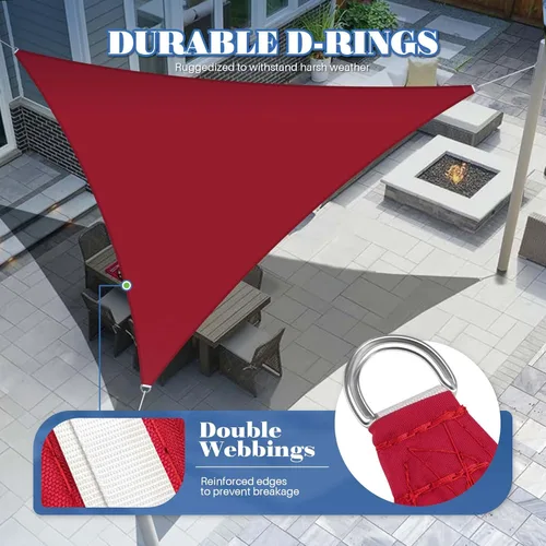 Vista 3 de ECOOPTS Toldo impermeable triangular, 5 x 5 x 5 pies, bloqueo UV, para patio al aire libre, pérgola, jardín (rojo)