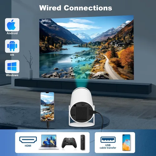 Vista 6 de Mini proyector, proyector portátil HY300 PRO, proyector inteligente, compatible con 4K 1080P con doble banda WIFI6 5G inalámbrico 5.4 Bluetooth, 160