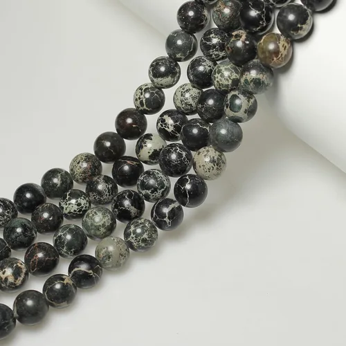 Vista 6 de Cuentas de piedra natural de 6 colores, sedimento marino, jaspe imperial, redondas sueltas para hacer joyas (12 mm, Negro)