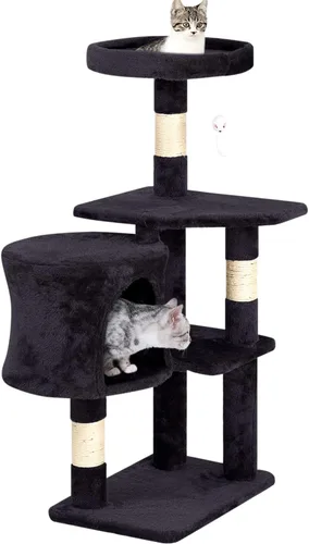 Vista 25 de BestPet Torre para Gatos de 36" Gris Claro Torre Resistente para Gatos de Múltiples Niveles con Condominio de Felpa, Percha Acogedora, Postes