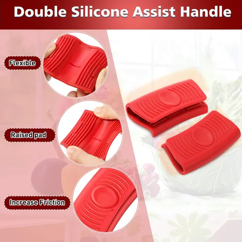 Vista 7 de Patelai 4 fundas de silicona para mango de sartén caliente, antideslizantes, resistentes al calor, para sartenes de hierro fundido, sartenes y Negro