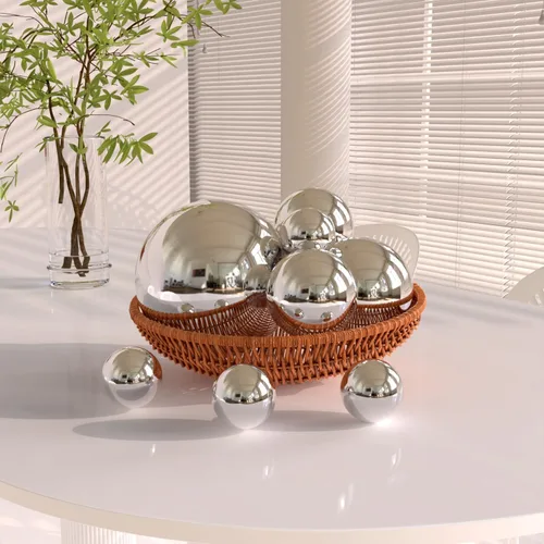 Vista 4 de Kunjocy 8 bolas decorativas de acero inoxidable para cuencos de centro de mesa, tamaño surtido, orbes de metal, bolas decorativas, globos de espejo